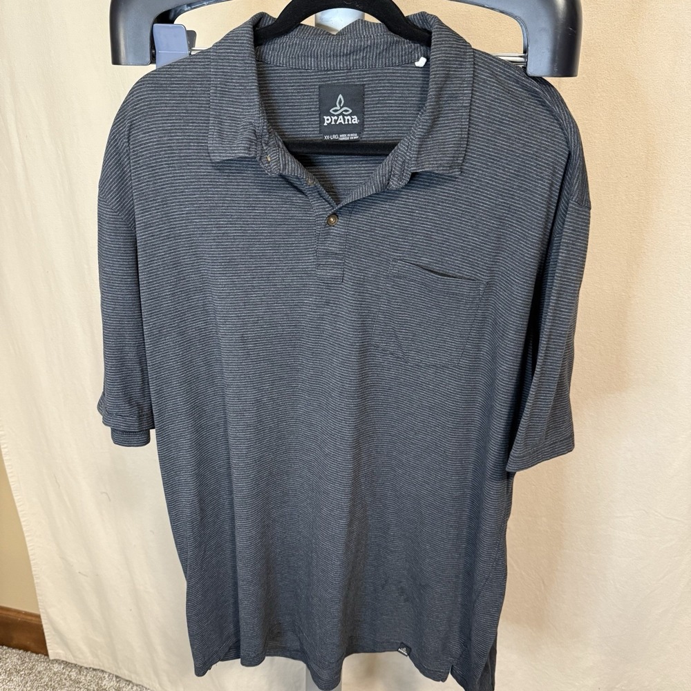 Prana Polo Shirt Mens 2XL Gray Short Sleeve Lightweight Casual Preppy